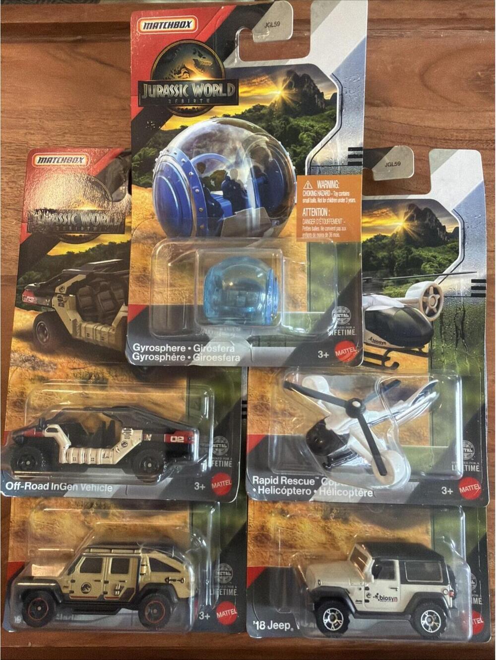 2025 Matchbox Jurassic World Rebirth 5-Pack Lot Jeep InGen Copter NEW